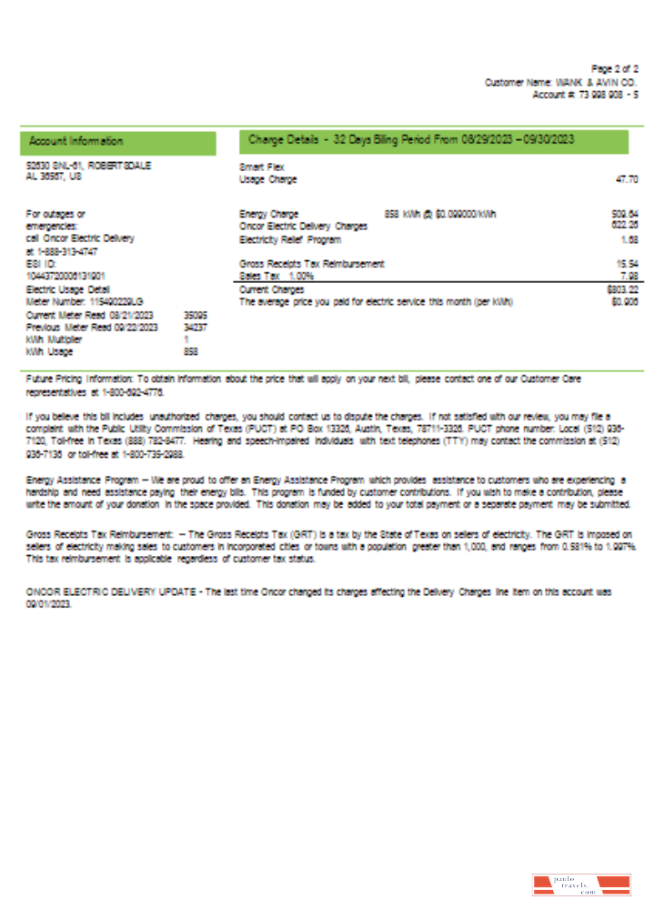 Ameren Missouri electricity utility business bill, , page 2, SCR PSD template
